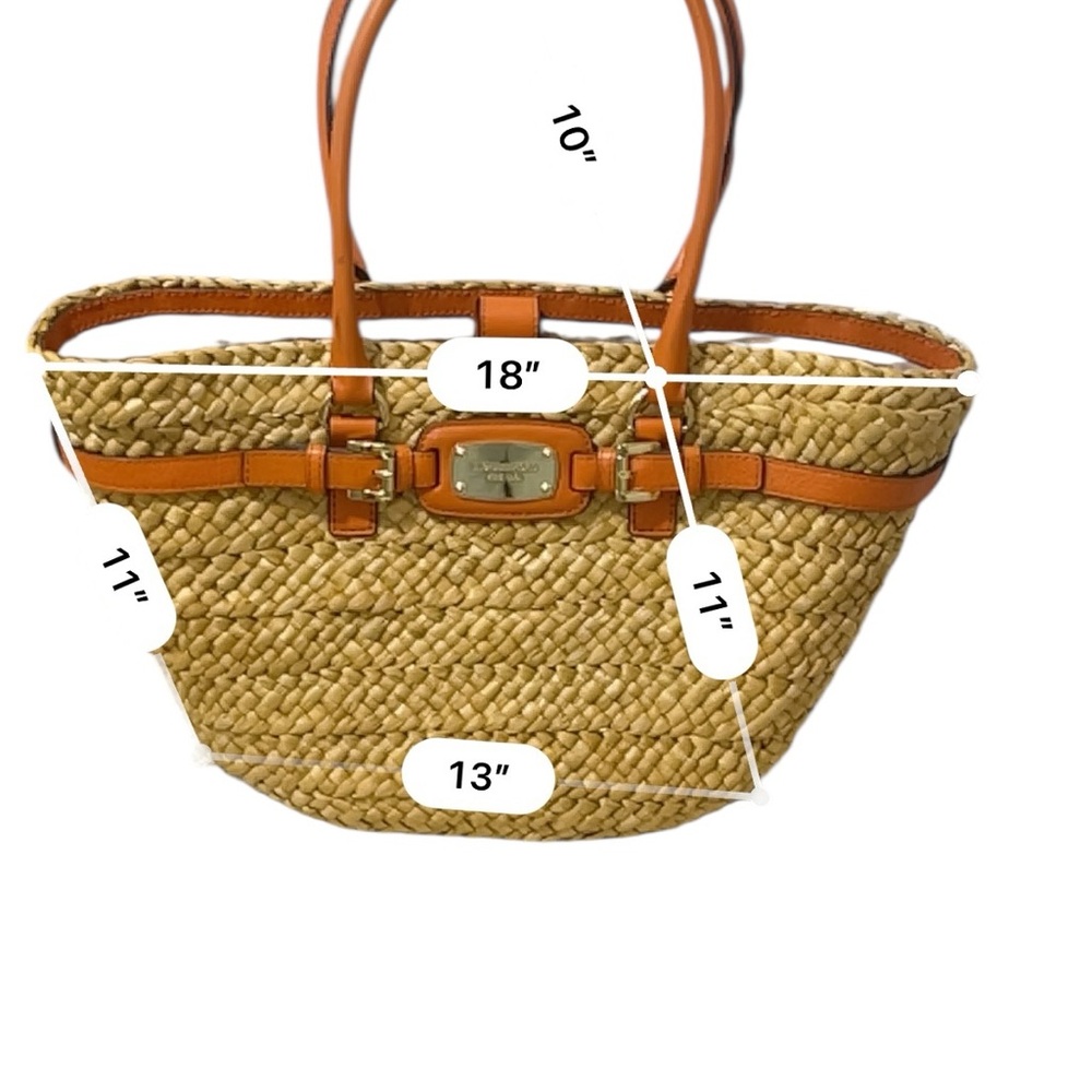 Auth NEW Michael Kors straw wicker Raffia Reed straw Tote Bag burnt Orange Tan - Picture 9 of 13